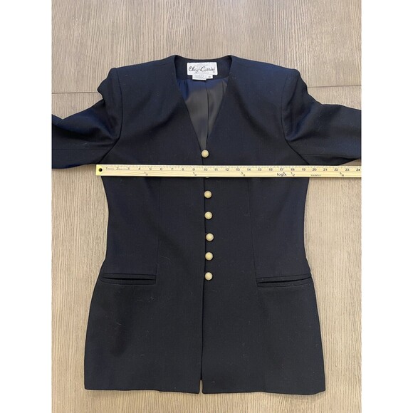 Vintage Oleg Cassini Blazer 100% Wool Black Gold Buttons Size 10 - Picture 10 of 12